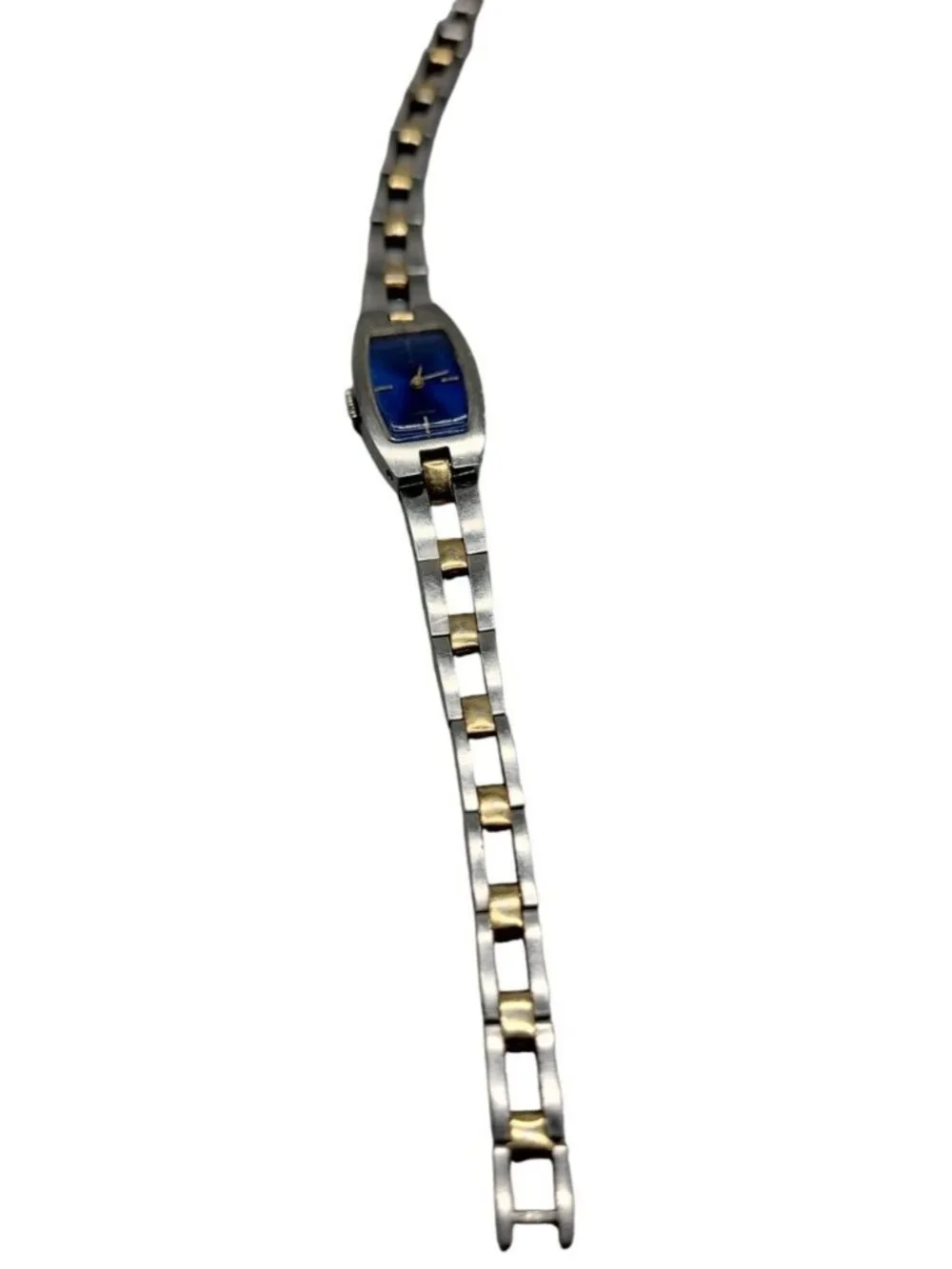 Vintage Seiko Mechanical Hand-Wind Ladies Watch Blue Dial Two-Tone Running 6.5